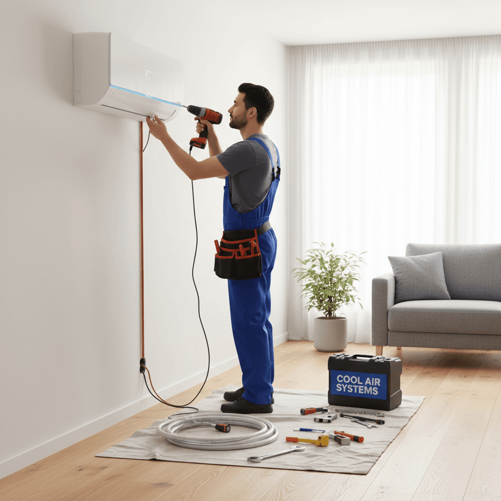 HVAC technician installing air conditioning system