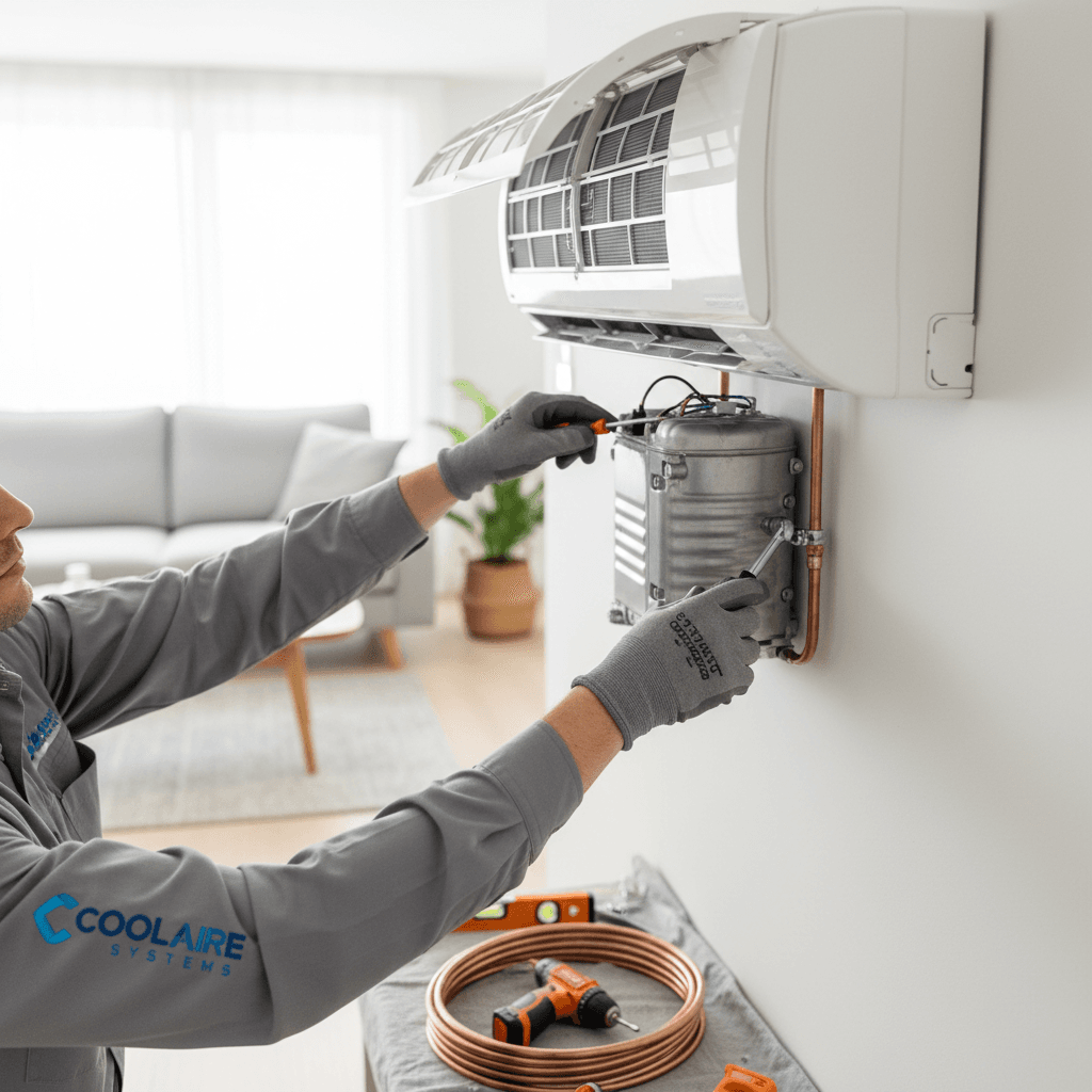 HVAC technician installing air conditioning system